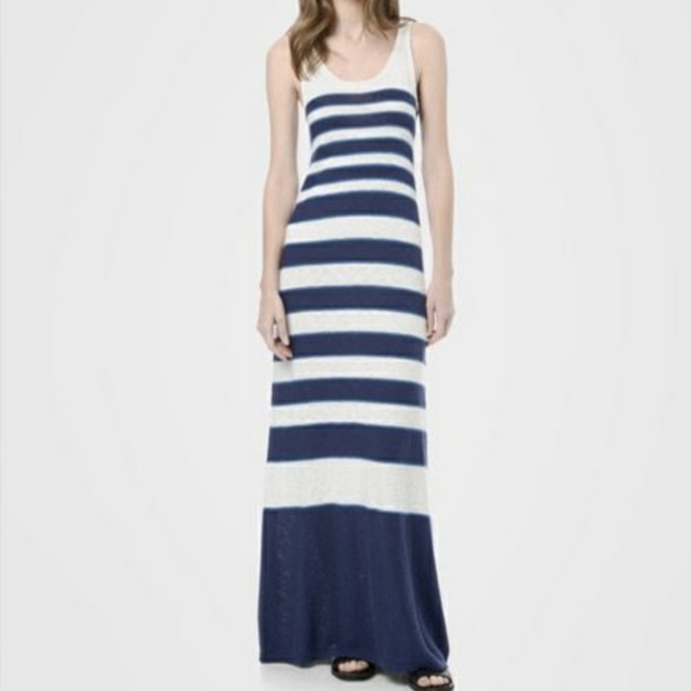 Vince blue white striped sleeveless maxi d…